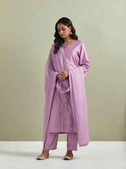 Priya Chaudhary - Chanderi Embroidered Purple Kurta with Pant and Dupatta (Set of 3)
