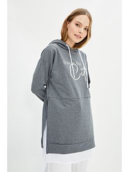 Trendyol - Womens Anthracite Grey Graphic Hoodie