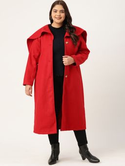 theRebelinme - Plus Size Women Red Solid Color Lapel Collar Longline Jacket