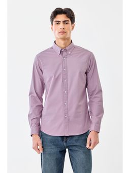 Snitch - Men Lavender Solid Full Sleeves Slim Shirt