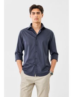 Snitch - Men Navy Blue Solid Full Sleeves Slim Shirt