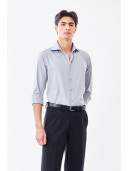 Snitch - Men Light Grey Solid Full Sleeves Slim Formal Shirt
