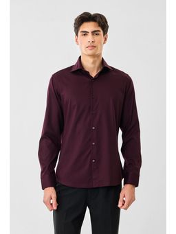 Snitch - Men Wine Solid Full Sleeves Slim Shirt