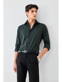 Snitch - Men Olive Solid Full Sleeves Slim Formal Shirt