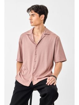 Snitch - Men Dusty Pink Textured Half Sleeves Boxy Shirt