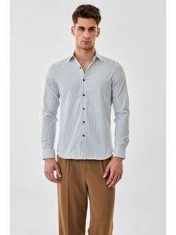 Snitch - Men White Stripes Full Sleeves Shirt