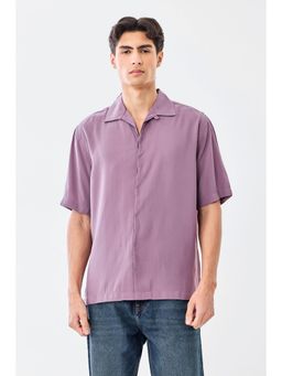 Snitch - Men Purple Solid Half Sleeves Boxy Casual Shirt