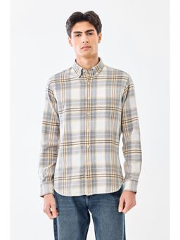 Snitch - Men Light Grey Checks Full Sleeves Casual Shirt