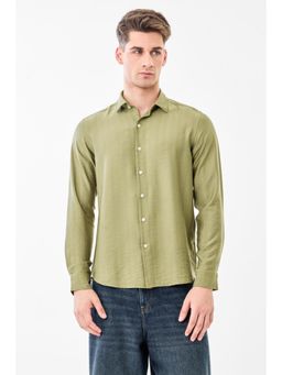 Snitch - Men Olive Solid Full Sleeves Shirt