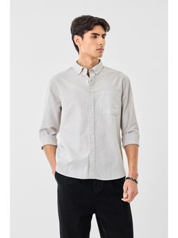 Snitch - Men Light Grey Solid Full Sleeves Regular Shirt