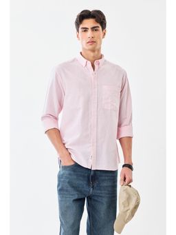 Snitch - Men Light Pink Solid Full Sleeves Regular Shirt