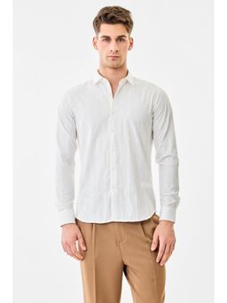 Snitch - Men White Floral Stripes Full Sleeves Party Shirt