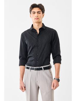 Snitch - Men Black Textured Full Sleeves Party Shirt