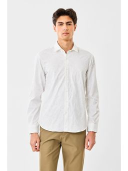 Snitch - Men White Textured Full Sleeves Party Shirt