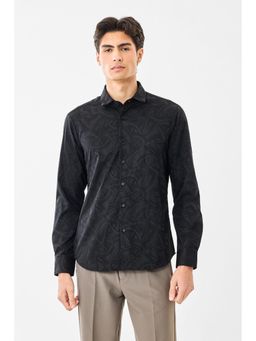 Snitch - Men Black Textured Full Sleeves Party Shirt