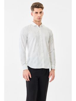 Snitch - Men White Textured Full Sleeves Party Shirt