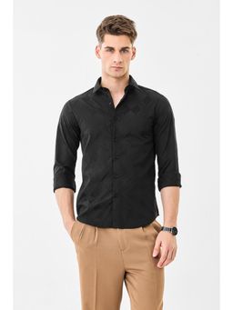 Snitch - Men Black Textured Full Sleeves Party Shirt