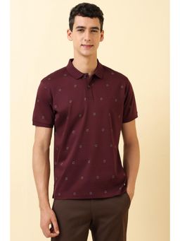 Allen Solly - Men Maroon Embroidered Polo Neck T-shirt