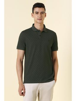 Allen Solly - Men Olive Textured Polo Neck T-shirt