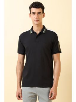 Allen Solly - Men Black Colorblock Polo Neck T-shirt