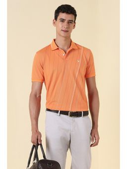 Allen Solly - Men Orange Stripes Polo Neck T-shirt