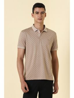 Allen Solly - Men Beige Textured Polo Neck T-shirt