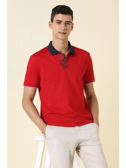 Allen Solly - Men Red Solid Polo Neck T-shirt