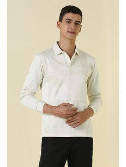 Allen Solly - Men Cream Printed Polo Neck T-shirt
