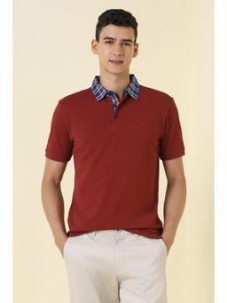 Allen Solly - Men Maroon Solid Polo Neck T-shirt