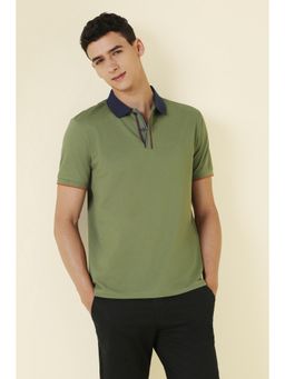Allen Solly - Men Olive Solid Polo Neck T-shirt