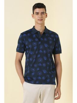 Allen Solly - Men Navy Blue Printed Polo Neck T-shirt