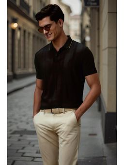 Allen Solly - Men Black Textured Polo Neck T-shirt