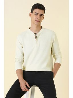 Allen Solly - Men Cream Textured Henley Neck T-shirt