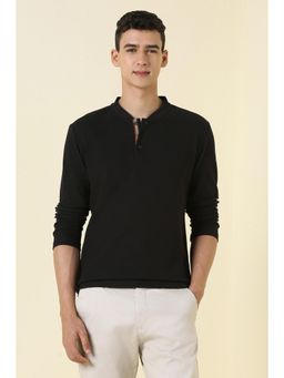 Allen Solly - Men Black Textured Henley Neck T-shirt