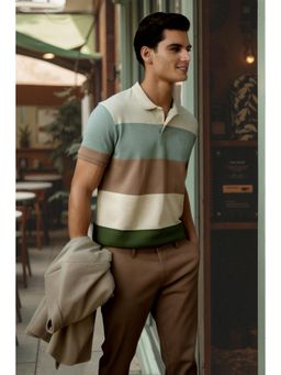 Allen Solly - Men Multi-Color Stripes Polo Neck T-shirt