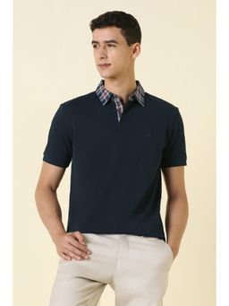 Allen Solly - Men Navy Blue Solid Polo Neck T-shirt