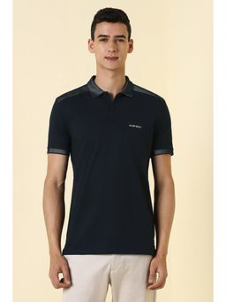 Allen Solly - Men Navy Blue Solid Polo Neck T-shirt