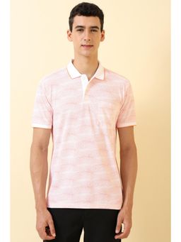 Allen Solly - Men Peach and White Printed Polo Neck T-shirt