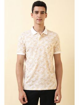 Allen Solly - Men Beige Paisley Printed Polo Neck T-shirt