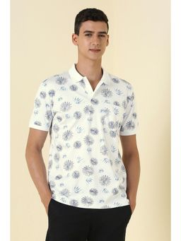 Allen Solly - Men Cream Printed Polo Neck T-shirt