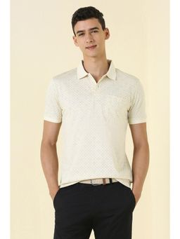 Allen Solly - Men Cream Printed Polo Neck T-shirt