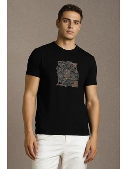 Louis Philippe - Men Black Graphic Printed Crew Neck T-shirt