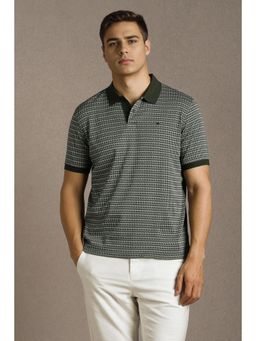 Louis Philippe - Men Olive Textured Polo Neck T-shirt