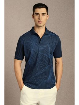 Louis Philippe - Men Navy Blue Printed Polo Neck T-shirt