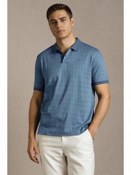 Louis Philippe - Men Blue Checks Polo Neck T-shirt