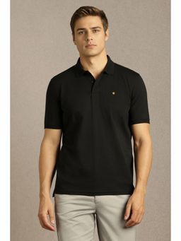 Louis Philippe - Men Black Solid Polo Neck T-shirt