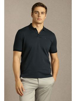 Louis Philippe - Men Navy Blue Checks Polo Neck T-shirt