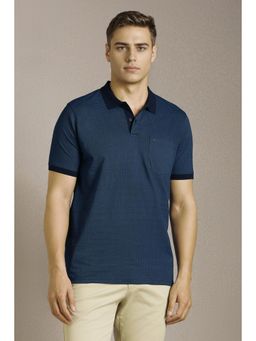 Louis Philippe - Men Navy Blue Printed Polo Neck T-shirt