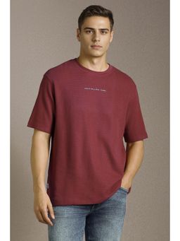 Louis Philippe - Men Maroon Textured Crew Neck T-shirt