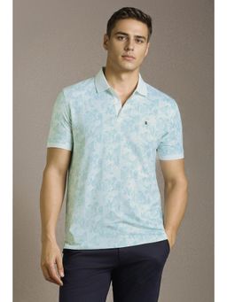 Louis Philippe - Men Light Blue Printed Polo Neck T-shirt